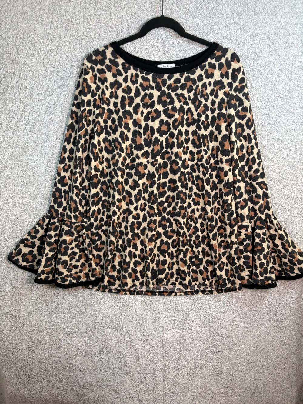 White Birch XL Leopard Print Bell Sleeve Top Animal Print Boho Made USA
